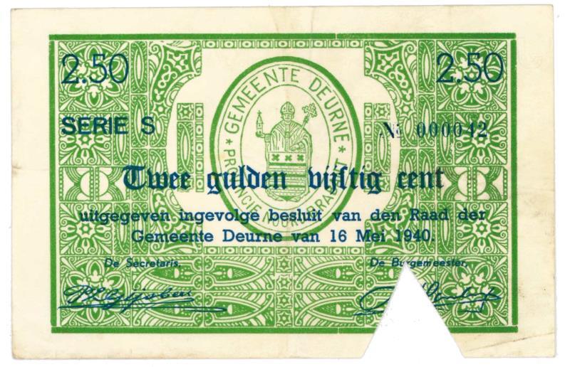 Nederland. 2½ gulden. Noodgeld. Type 1940. Deurne - UNC.