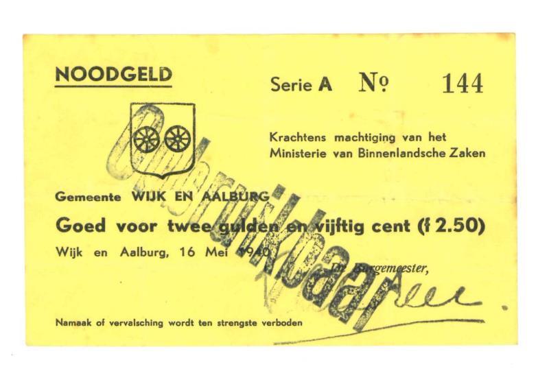 Nederland. 2½ gulden. Noodgeld. Type 1940. Wijk en Aalburg - Zeer Fraai +.