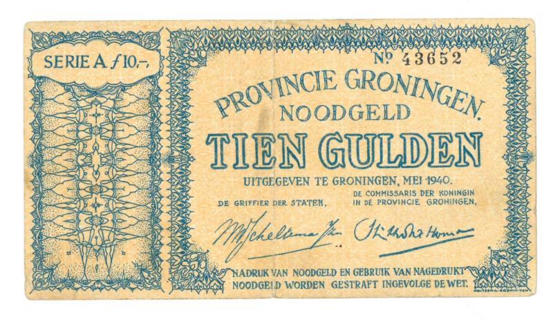 Nederland. 10 gulden. Noodgeld. Type 1940. Groningen - Zeer Fraai +.