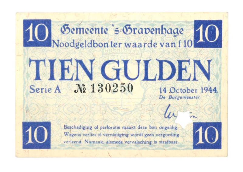 Nederland. 10 gulden. Noodgeld. Type 1940. s'Gravenhage - Zeer Fraai.