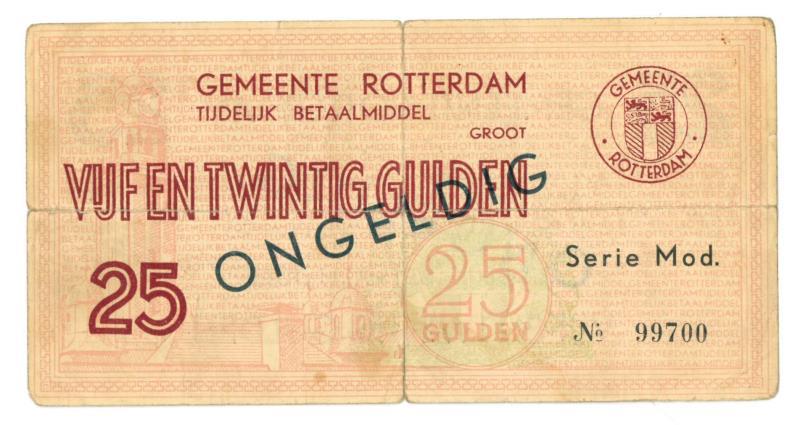 Nederland. 25 gulden. Noodgeld. Type 1940. Rotterdam - Fraai +.