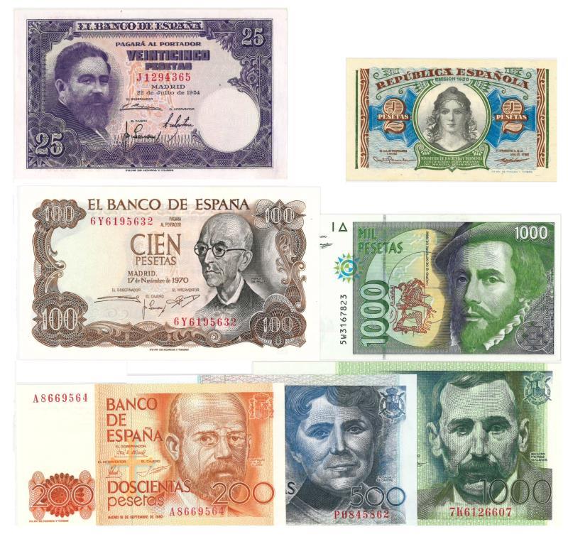 Spain. Pesetas. Bankbiljet. 1954, 1938, 1970, 1992, 1980, 1979. - UNC.