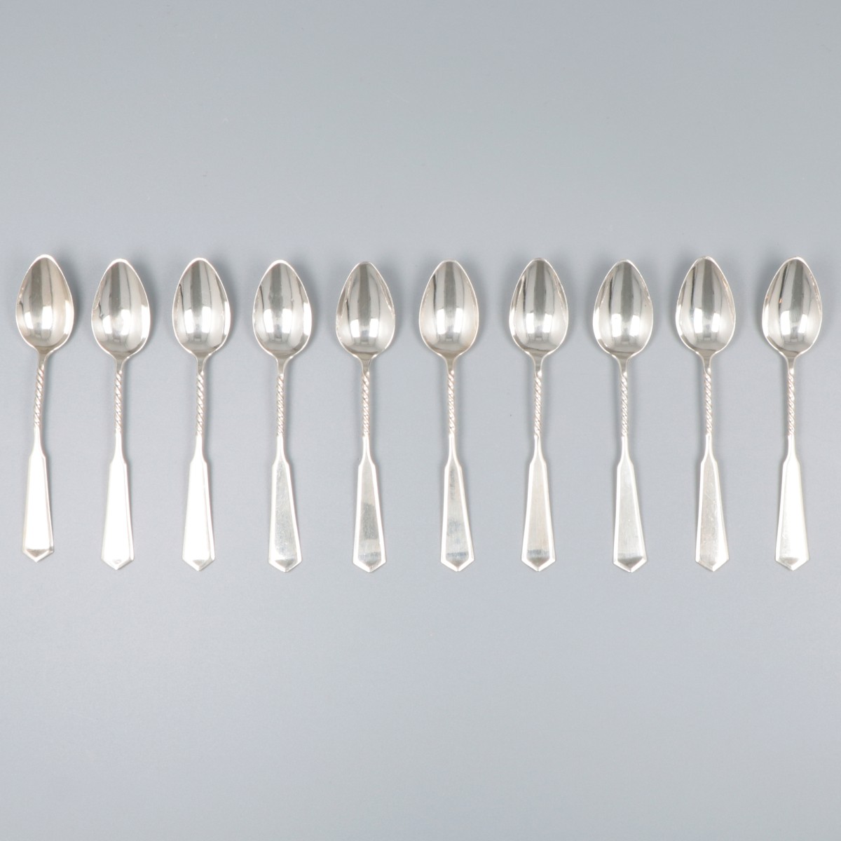 10-delige set koffielepels zilver.