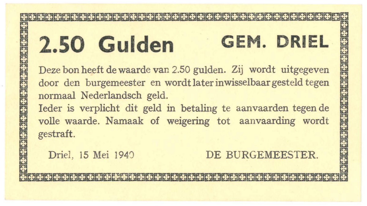 Nederland 2½ gulden Noodgeld Type 1940 Driel - Nagenoeg UNC