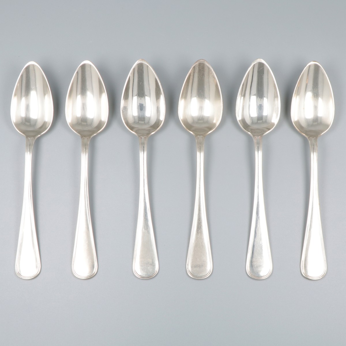 6-delige set lepels Hollands rondfilet, zilver.