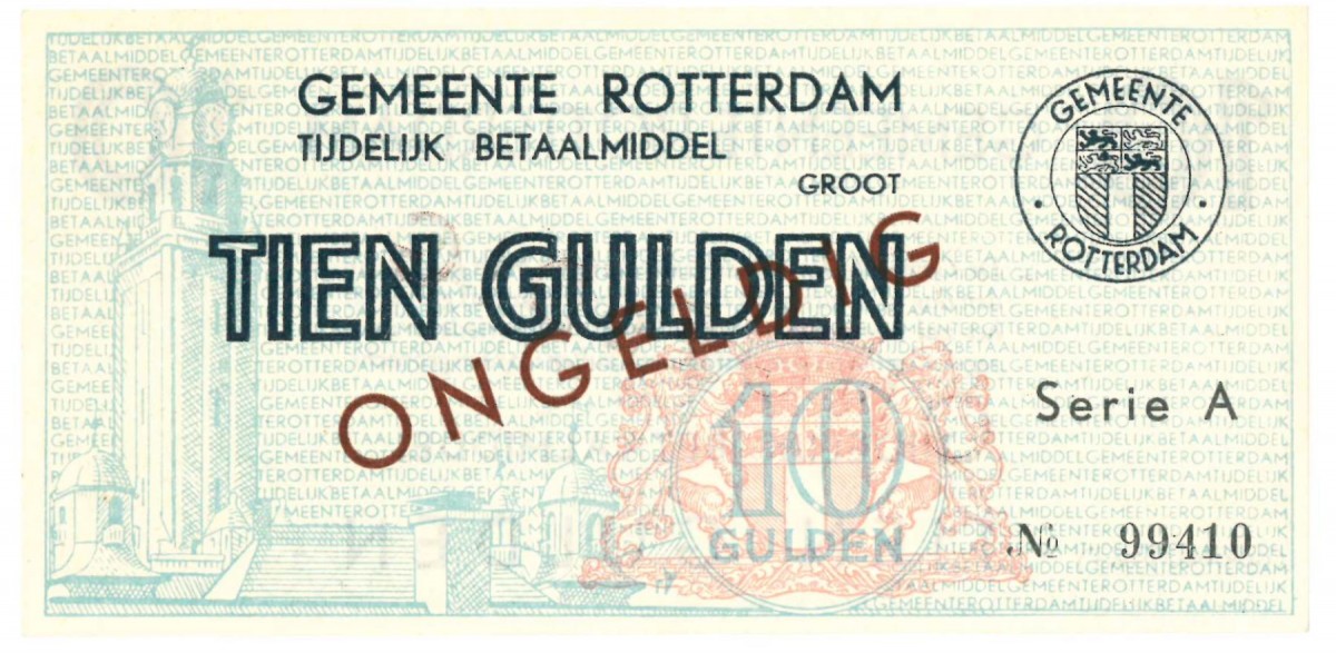 Nederland 10 gulden Noodgeld Type 1940 Rotterdam - UNC