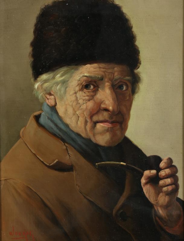 Een koopje van drie schilderijen, voorstellende vissers en een boer, een gesigneerd P. de Kok en twee maal J. van der Kley, olieverf op doek.