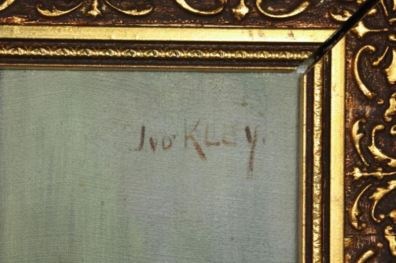 Een koopje van drie schilderijen, voorstellende vissers en een boer, een gesigneerd P. de Kok en twee maal J. van der Kley, olieverf op doek.