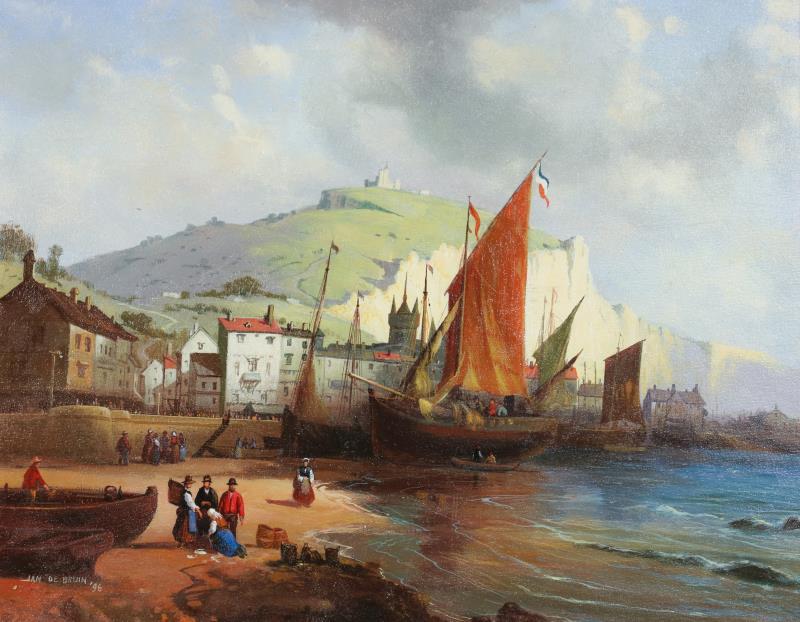 Jan de Bruin, 20e eeuw. Gezicht op een Franse havenstad, gesigneerd en gedateerd '96 linksonder, olieverf op doek.