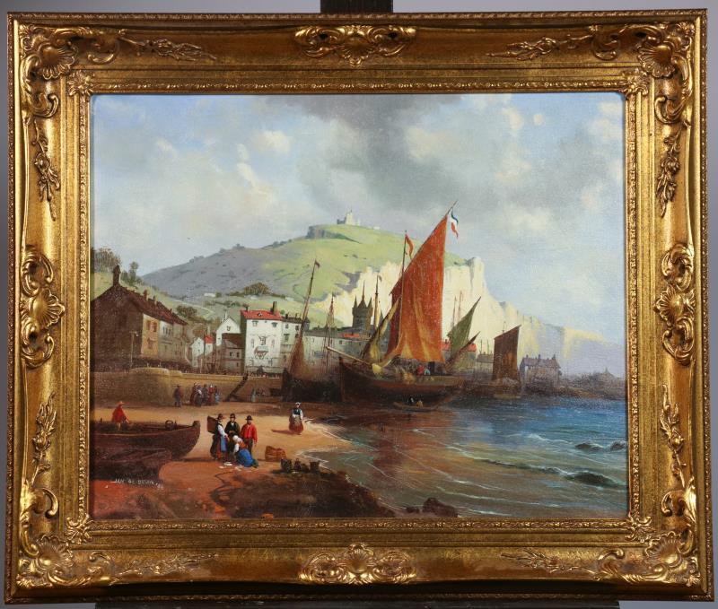 Jan de Bruin, 20e eeuw. Gezicht op een Franse havenstad, gesigneerd en gedateerd '96 linksonder, olieverf op doek.