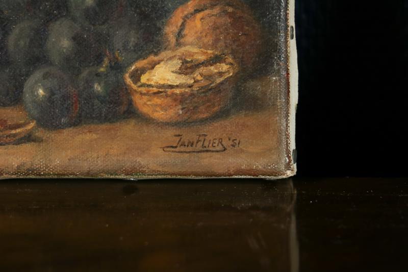 Hollandse School, twee schilderijen waaronder: Jan Bogaert, Berkenbos, gesigneerd (linksonder), olieverf op doek en daarbij: Jan Flier, Een fruitstilleven, gesigneerd en gedateerd '1951' (rechtsonder), olieverf op doek. 