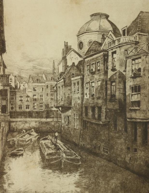 Jan Sirks (Rotterdam 1885 - 1938 Zeist), Steiger Rotterdam, gesigneerd in potlood en geannoteerd (rechtsonder), ets.