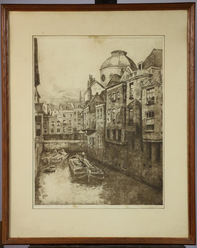Jan Sirks (Rotterdam 1885 - 1938 Zeist), Steiger Rotterdam, gesigneerd in potlood en geannoteerd (rechtsonder), ets.