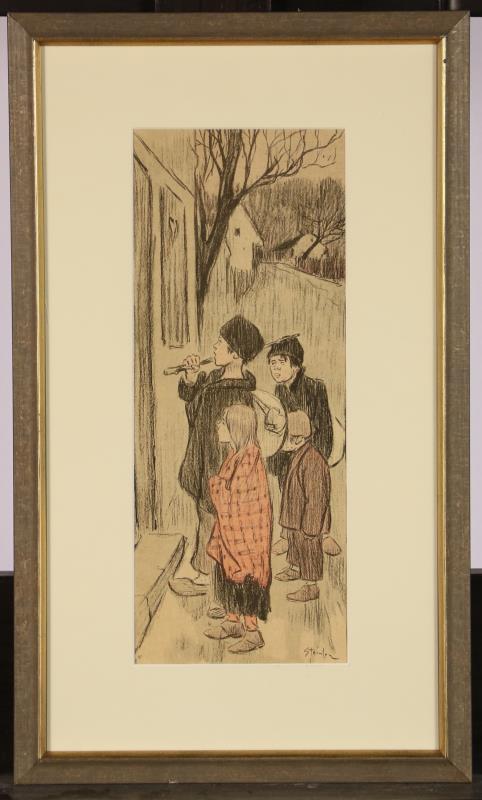 Een litho naar Théophile-Alexandre Steinlen (Lausanne, Zwitserland, 1859 - 1923 Parijs), Zwerfkinderen.