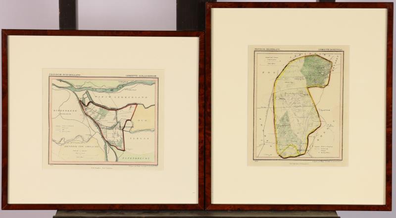 Twee handingekleurde kaarten van de Gemeente Alblasserdam en Rozendaal. Naar ouder voorbeeld. 