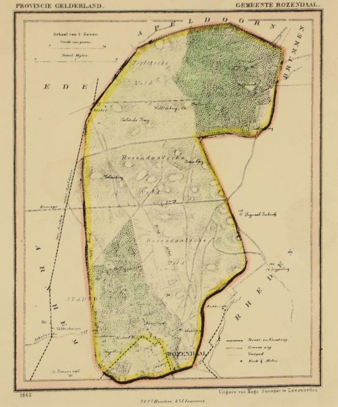 Twee handingekleurde kaarten van de Gemeente Alblasserdam en Rozendaal. Naar ouder voorbeeld. 