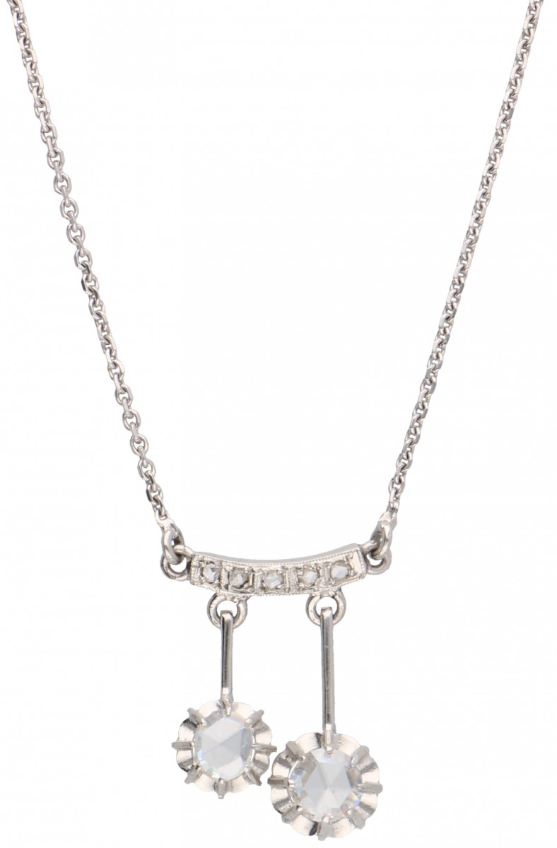 Witgouden collier, met 7 roos geslepen diamanten - 18 kt.