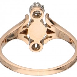 Roségouden ring, met ca. 0.12 ct. diamant en cultivé zoetwaterparel - 14 kt.