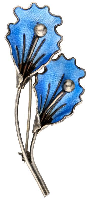 Zilveren Aksel Holmsen broche, blauwe emaille - 925/1000.