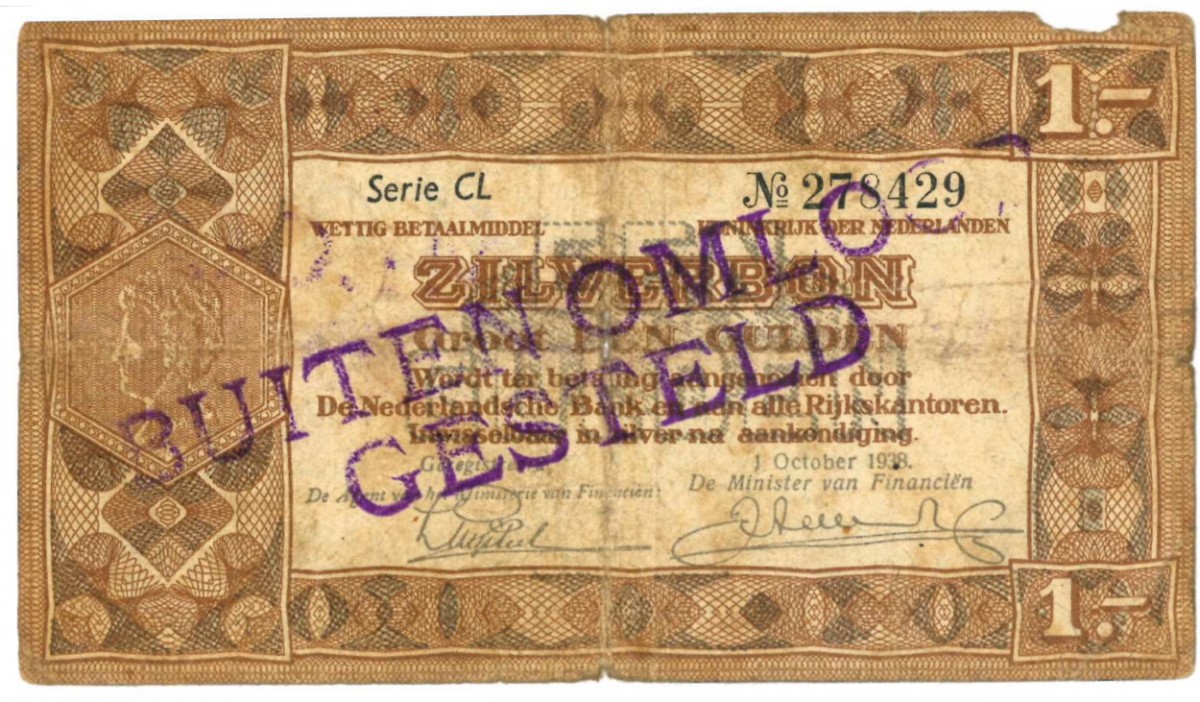 Nederland 1 gulden Zilverbon Type 1938 - Zeer goed