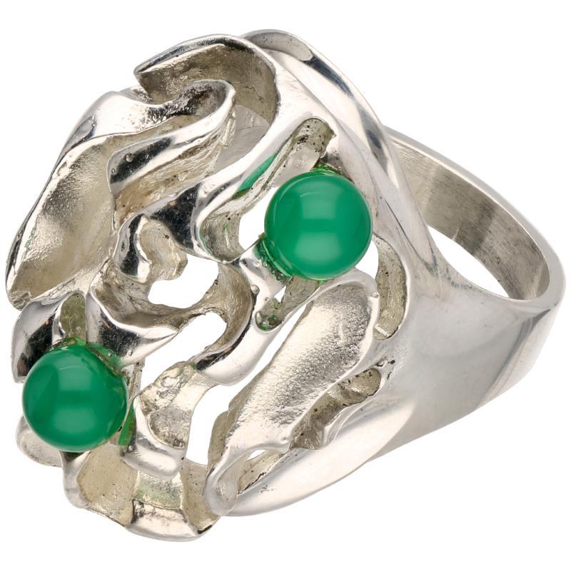 Zilveren design ring, chrysopraas - 925/1000.