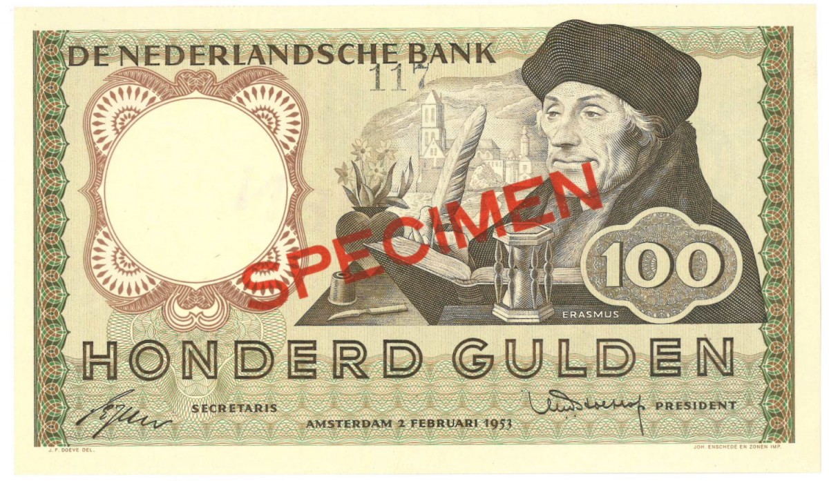 Nederland 100 gulden bankbiljet Type 1953 Erasmus -Prachtig