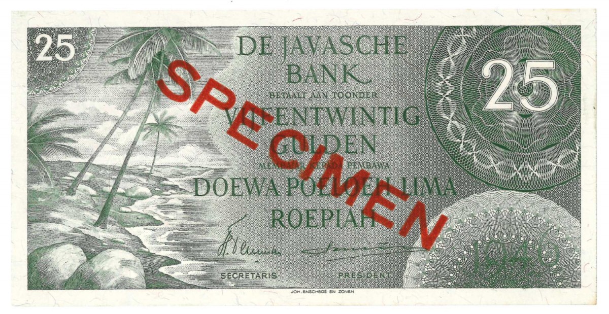 Netherlands-Indies 25 gulden Specimen Type 1946 - UNC