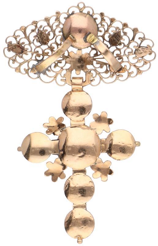 Roségouden kruisvormige hanger in Georgische stijl, diamant - 18 kt.