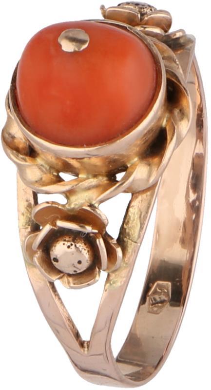 Roségouden ring, bloedkoraal - 14 kt.