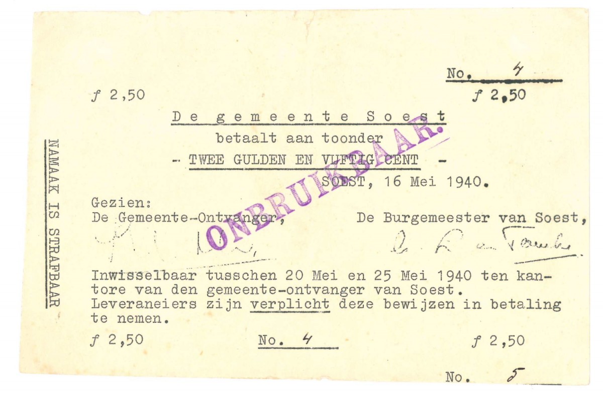Nederland 2½ gulden Noodgeld Type 1940 Soest - Fraai +