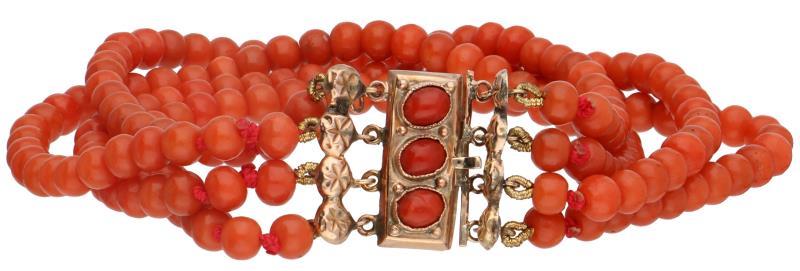 Armband met een roségouden sluiting, bloedkoraal - 14 kt.