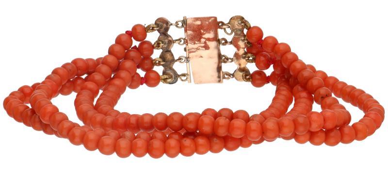 Armband met een roségouden sluiting, bloedkoraal - 14 kt.