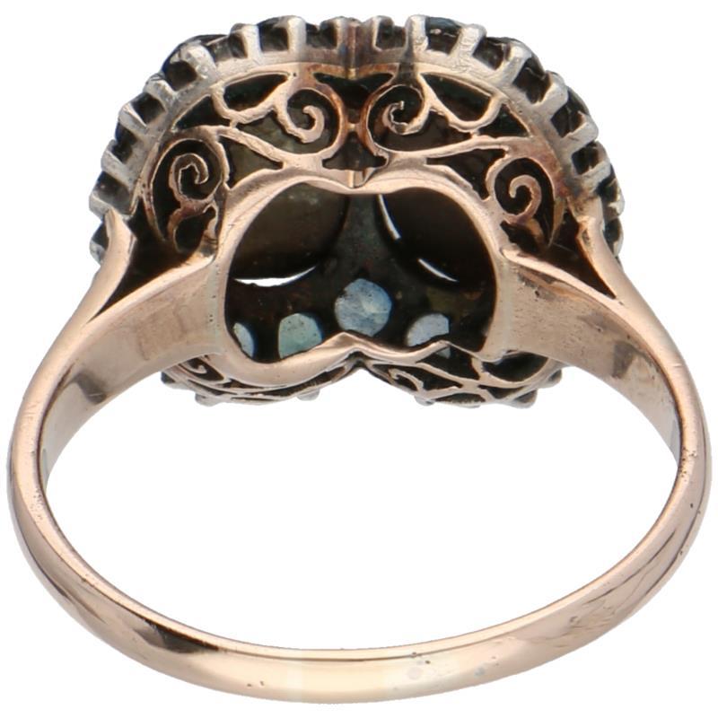 Roségouden ring, obsidiaan en diverse kleuren toermalijn - 14 kt.