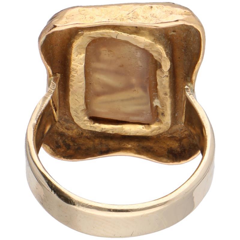 Geelgouden design ring, gesneden gele topaas - 18 kt.