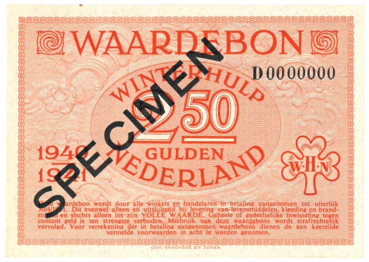 Nederland 2½ gulden Waardebon Type 1940-1941 - Nagenoeg UNC