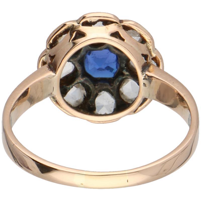 Roségouden rozetring, diamant en blauwe spinel - 18 kt.