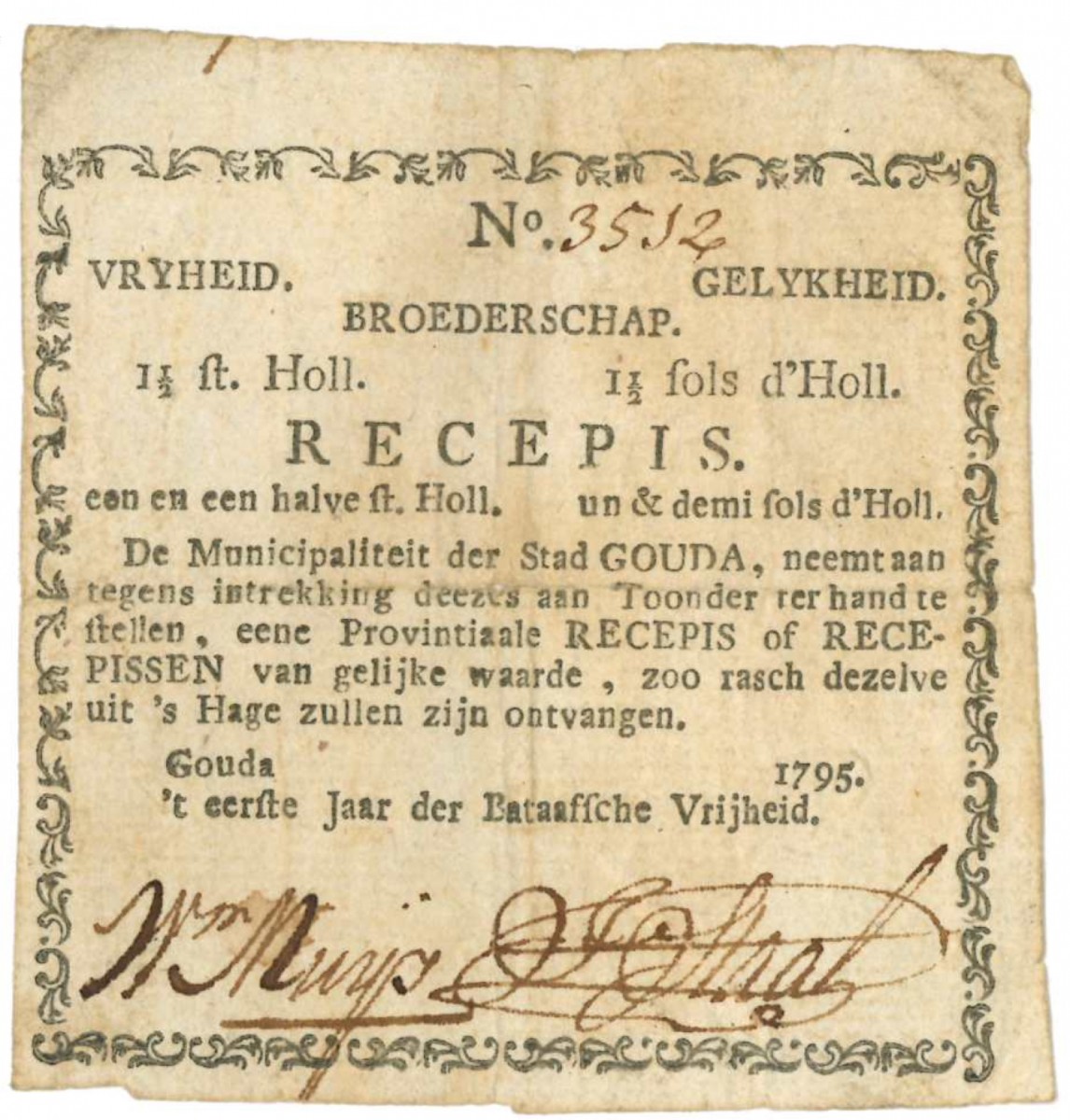 Nederland 1½ stuiver Recepisse Type 1795 Gouda - Fraai -