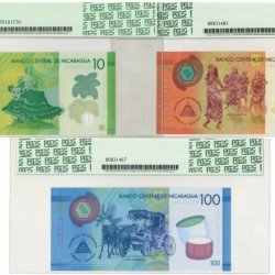 Nicaragua 10, 20 and 100 cordobas Banknote Type 2014 - UNC
