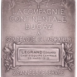 1919. Belgium. Medal for 25 years of loyal service of La Compagnie Continentale du Gaz (C.C.G.).