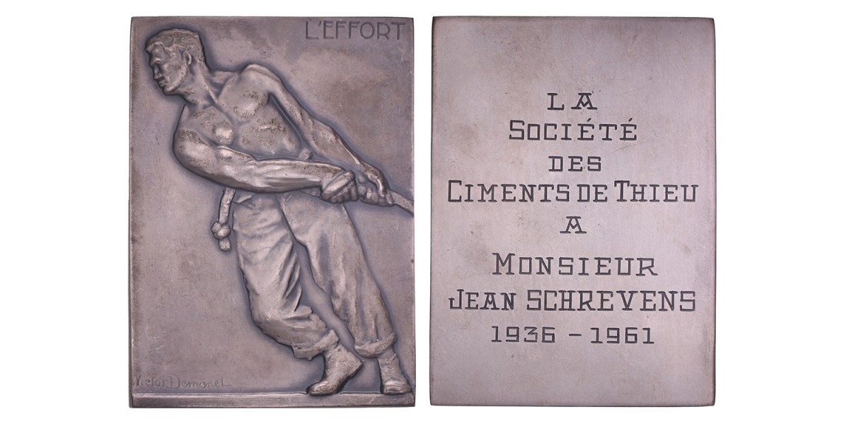 1961. Belgium. "l'Effort' medal of the 'Ciment de Thieu'.