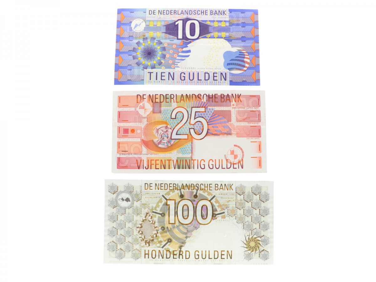 Nederland 10/25/100 gulden Bankbiljet Type 1989-1997 IJsvogel/Roodborstje/Steenuil - Zeer Fraai +.