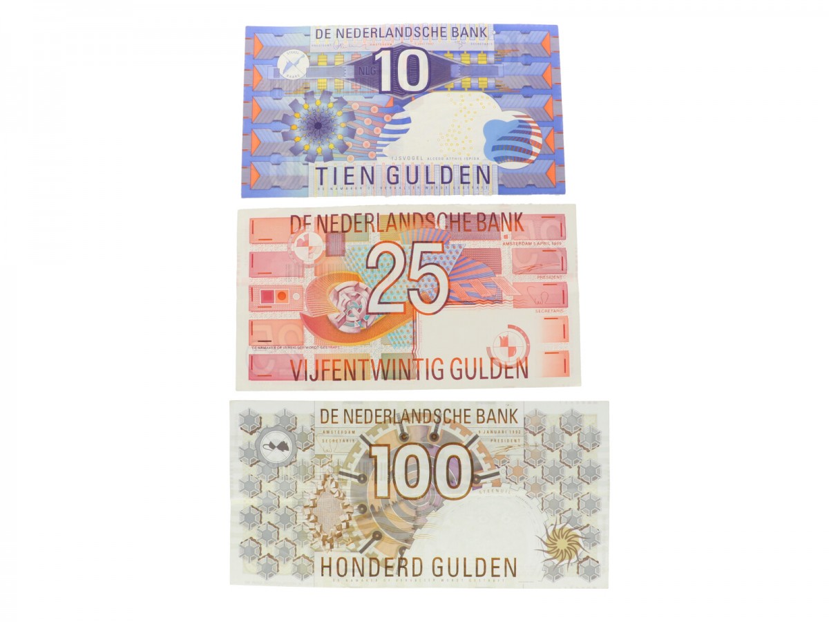 Nederland 10/25/100 gulden Bankbiljet Type 1989-1997 IJsvogel/Roodborstje/Steenuil - Zeer Fraai +.