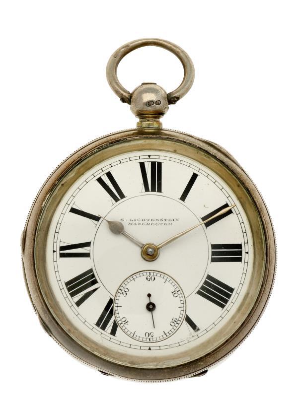 Zakhorloge zilver, ankergang ''S. Lichtenstein, Manchester'' - Herenzakhorloge - Handopwindbaar - ca. 1875.