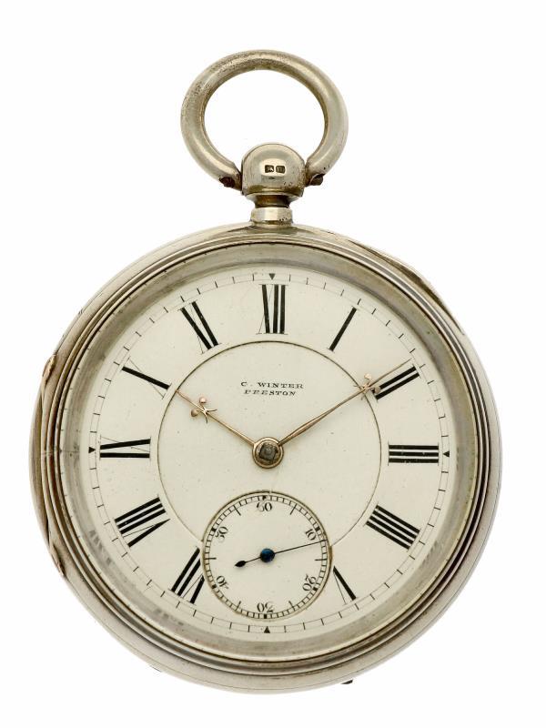 Zakhorloge zilver, snek ankergang ''C. Winter, Preston'' - Herenzakhorloge - Handopwindbaar - ca. 1875.