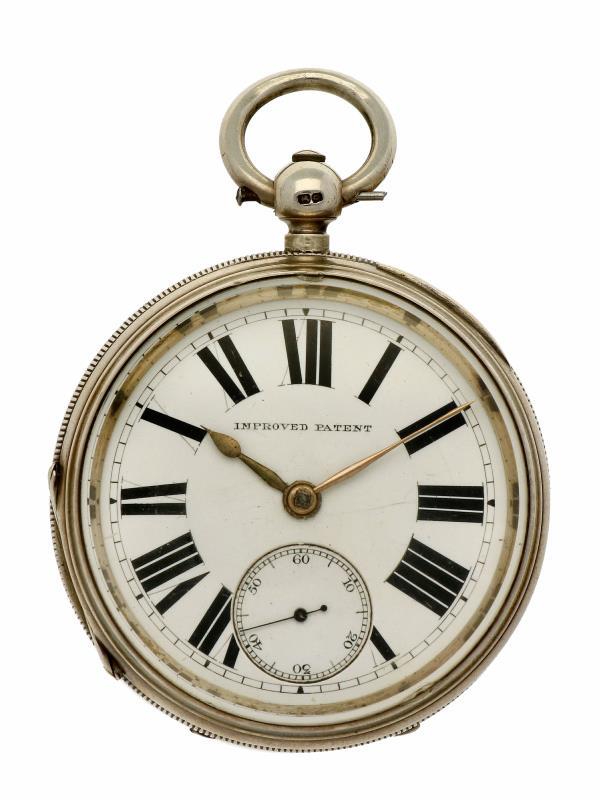 Zakhorloge zilver, snek ankergang ''Max Cohen, Manchester'' - Herenzakhorloge - Handopwindbaar - ca. 1870.