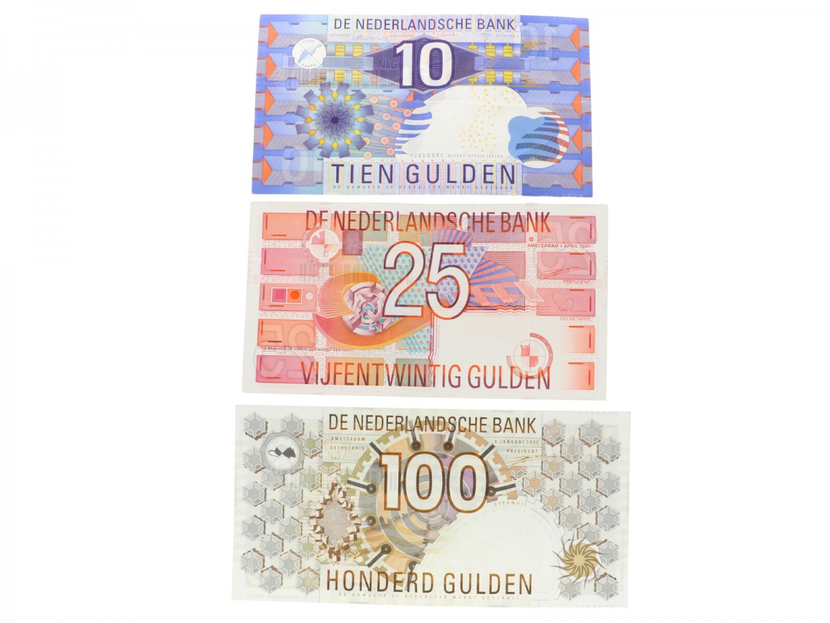 Nederland 10/25/100 gulden Bankbiljet Type 1989-1997 IJsvogel/Roodborstje/Steenuil - Zeer Fraai +.