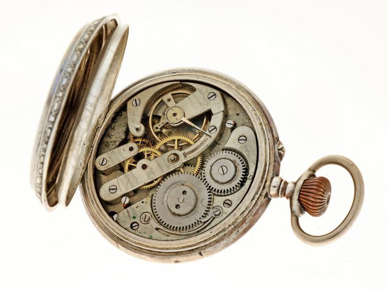 Zakhorloge zilver, ankergang - Herenzakhorloge - Handopwindbaar - ca. 1900.