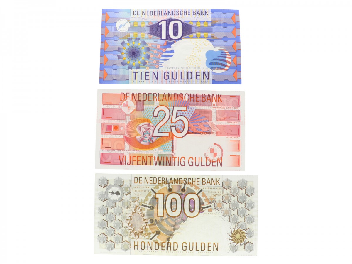 Nederland 10/25/100 gulden Bankbiljet Type 1989-1997 IJsvogel/Roodborstje/Steenuil - Zeer Fraai