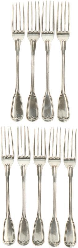 (9) Delige set Fruitvorken zilver.