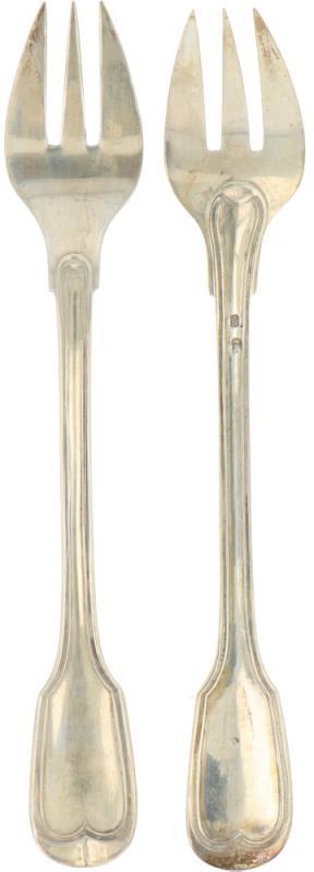 (13) Delige set gebaksvorkjes zilver.